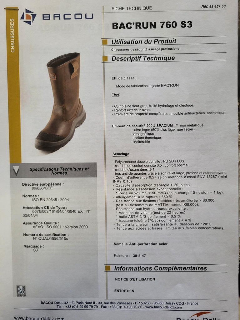 Bottes de sécurité Bacou 42