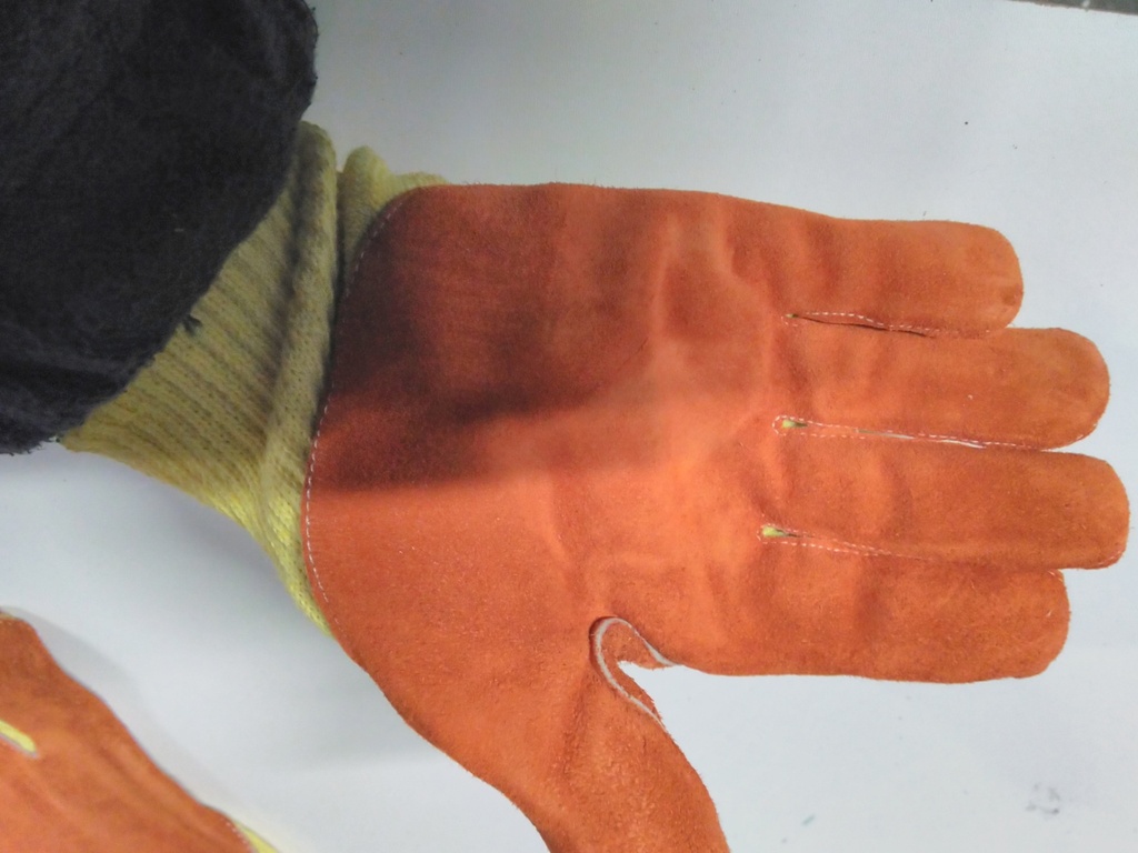 Gants cuir/tissu jaune/orange