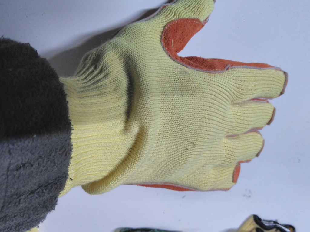 Gants cuir/tissu jaune/orange