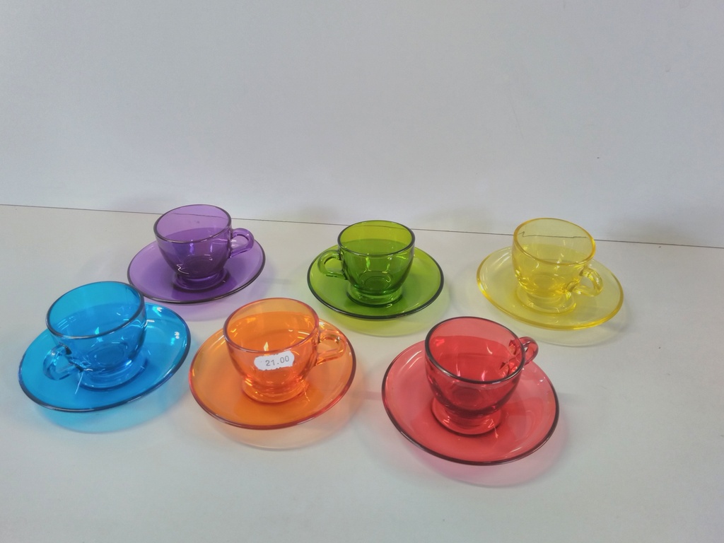 Set 6 tasses et soucoupes colorées