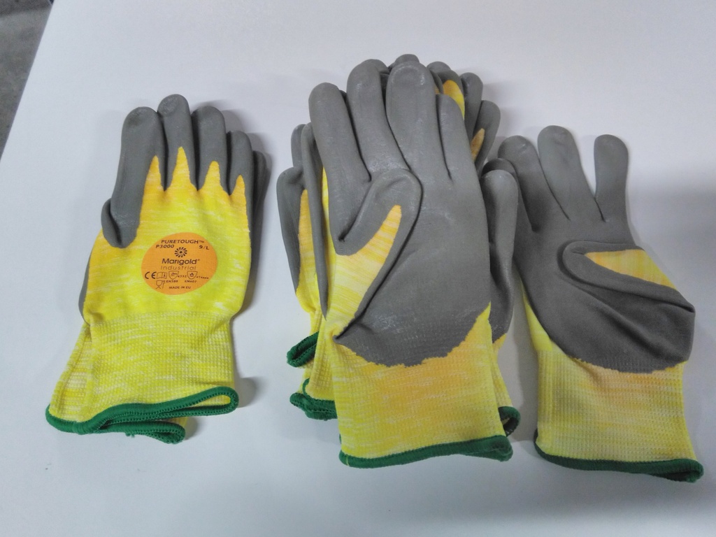 Gants caoutchouc/tissu gris/jaune T9