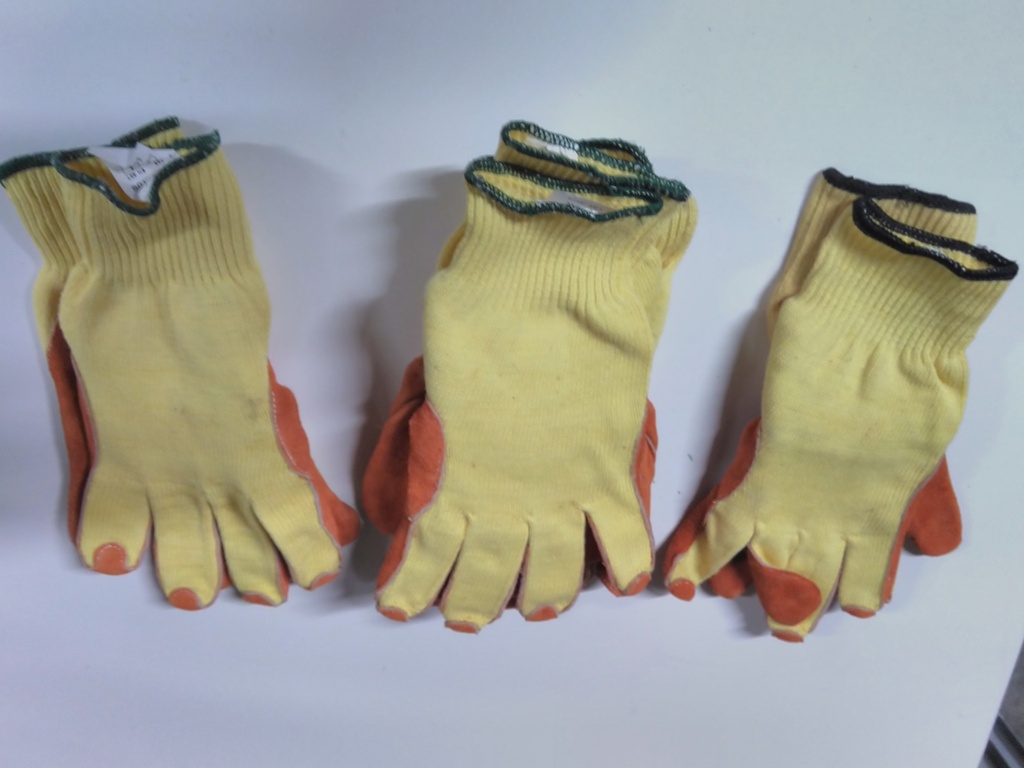 Gants cuir/tissu jaune/orange