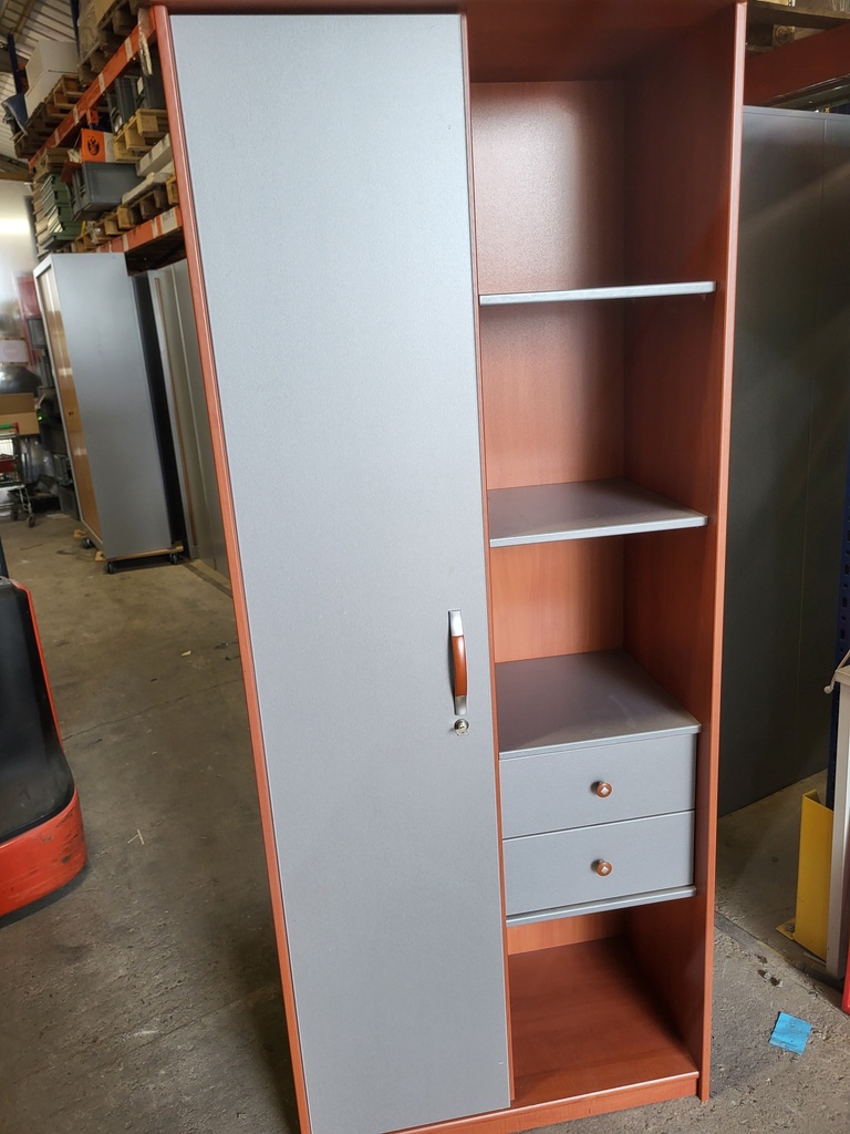 Armoire bois grise 1 porte avec clé