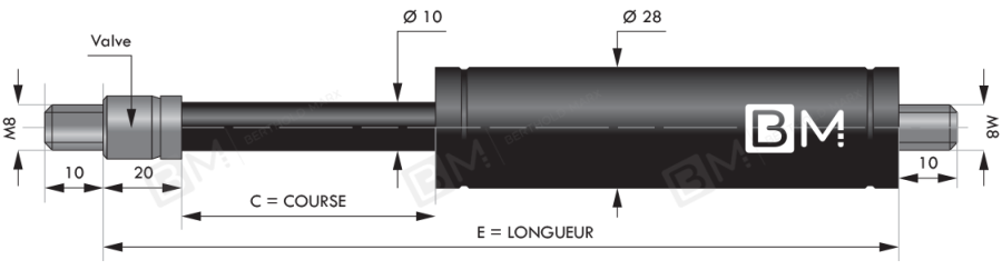 Vérin de traction gaz Acier