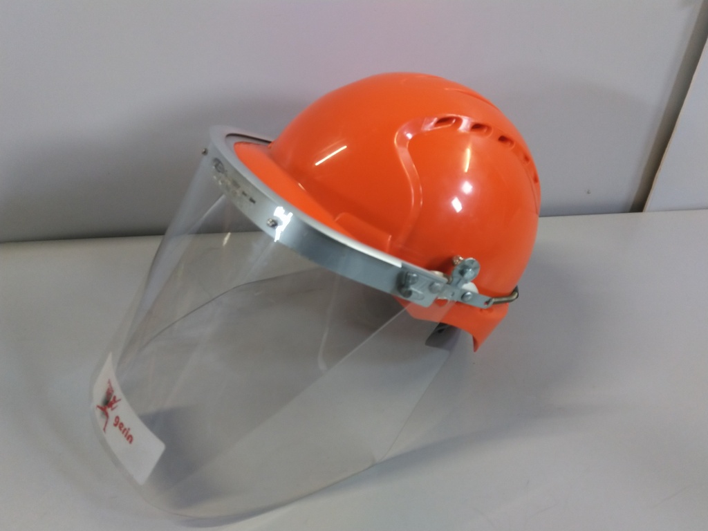 Casque protection orange avec visière